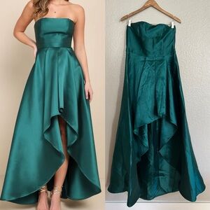Broadway Show Emerald Green Strapless High-Low Maxi Dress